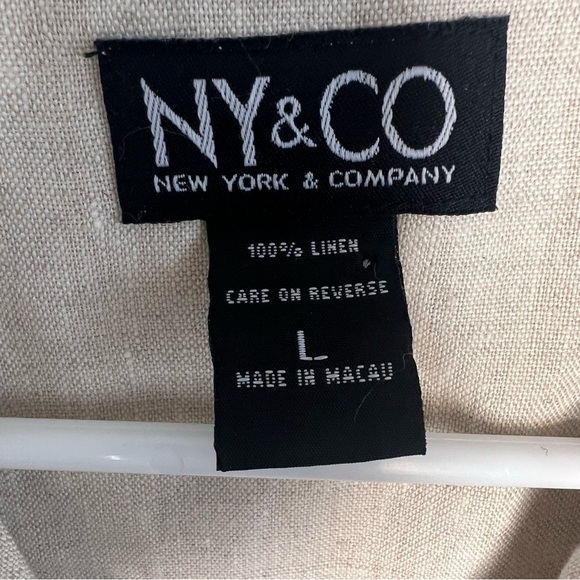 Ny&CO Mens 100% Linen Button Up Shirt Short Sleeve Beige Sz L Neutral Nautical - Picture 3 of 10